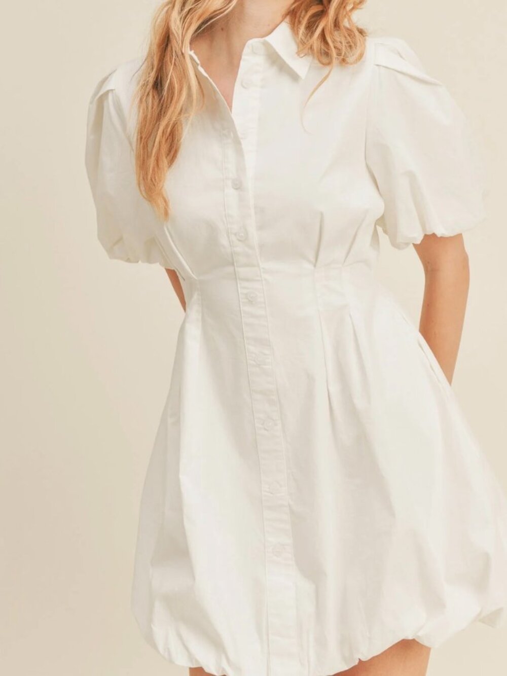 En Saison White Puff Sleeve Balloon Hem Mini Dress Size S